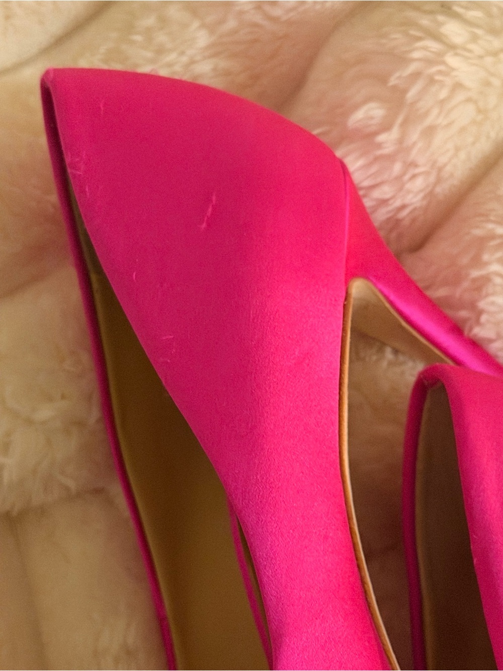 Badgley Mischka Hot Pink Satin Pointed Toe Jeweled Pumps - Picture 5 of 6